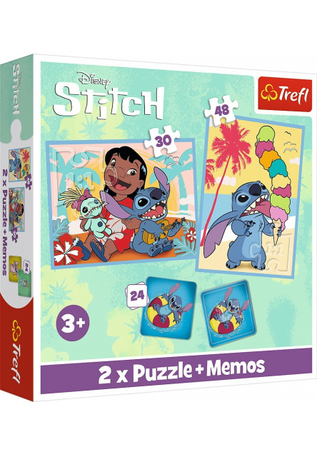 Trefl Sada 3v1 Lilo&Stitch: Šťastný deň (2x puzzle + pexeso)