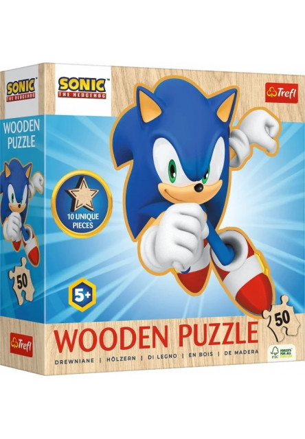 Trefl Drevené obrysové puzzle Sonic: Veselý Sonic 50 dielikov