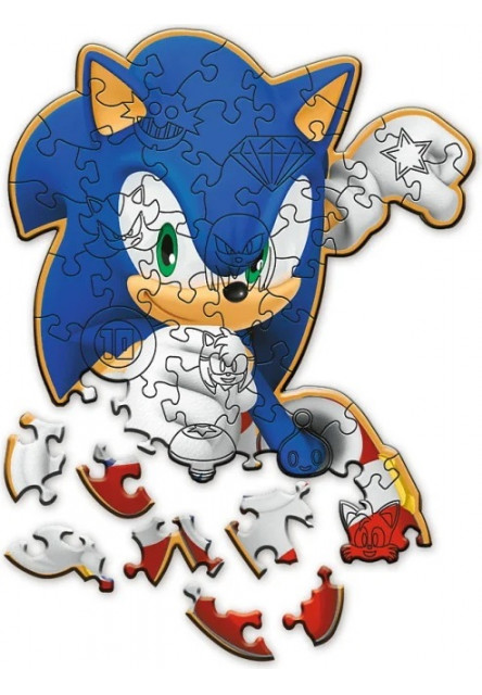 Trefl Drevené obrysové puzzle Sonic: Veselý Sonic 50 dielikov