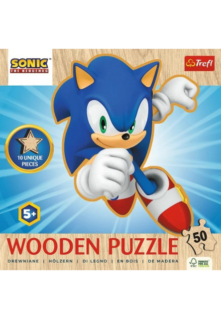 Trefl Drevené obrysové puzzle Sonic: Veselý Sonic 50 dielikov
