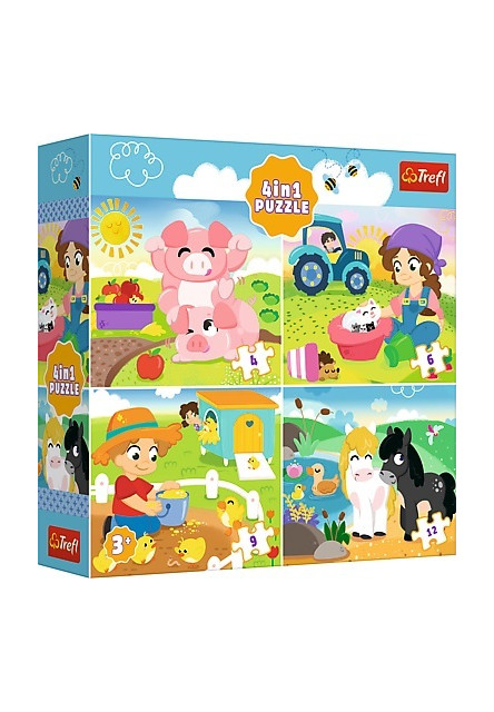 Trefl Puzzle 4v1 – Zvieratá na dedine