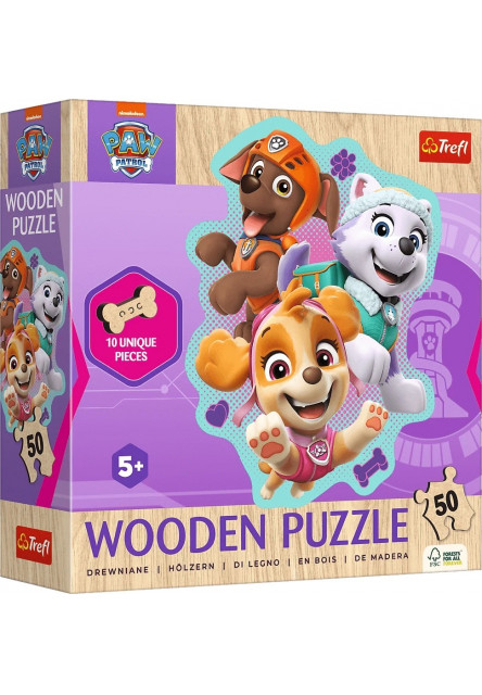 Trefl Drevené obrysové puzzle Veselá skupina psov 50 dielikov