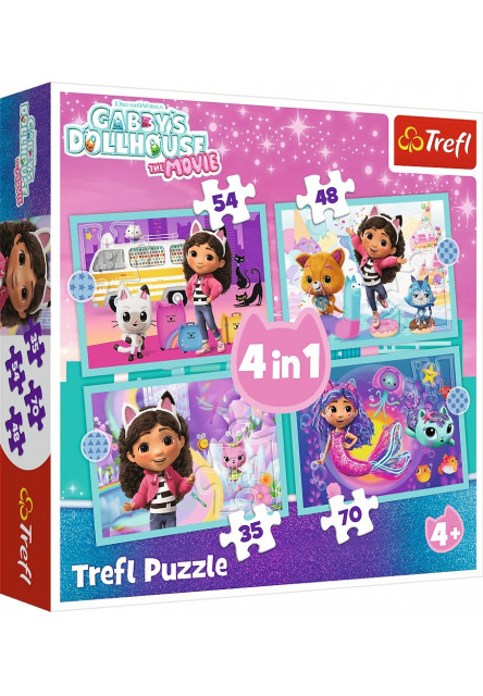 Trefl Puzzle 4v1 Gabby's Dollhouse - Gabbyino veľké dobrodružstvo