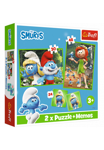 Trefl Puzzle + pexeso 2v1 Šmolkovia sa bavia