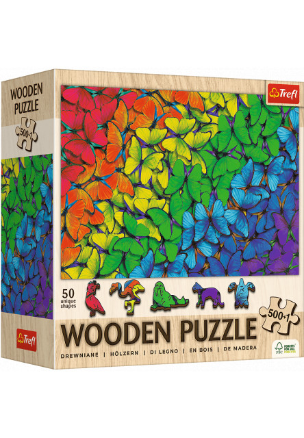 Trefl Drevené puzzle 501 - Dúhové motýle