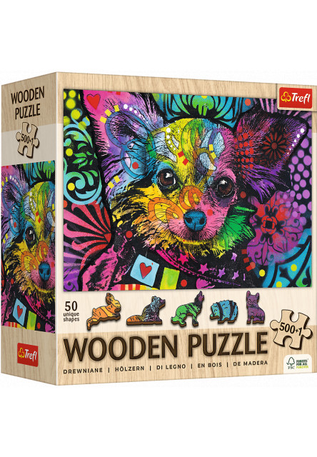 Trefl Drevené puzzle 501 - Farebné šteniatko