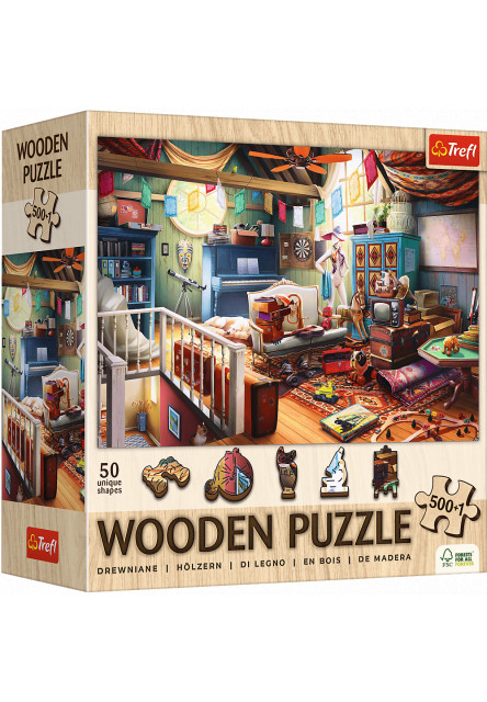 Trefl Drevené puzzle 501 - Poklady v podkroví