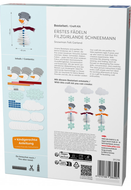 Kreatívna sada Prvé navliekanie plstená girlanda Snehuliak