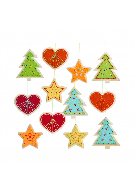 Kreatívna sada Vyšívaná dekorácia Srdce, hviezda a stromček