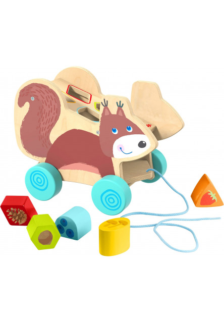 Ťahacia hračka s vkladacími tvarmi - veverička