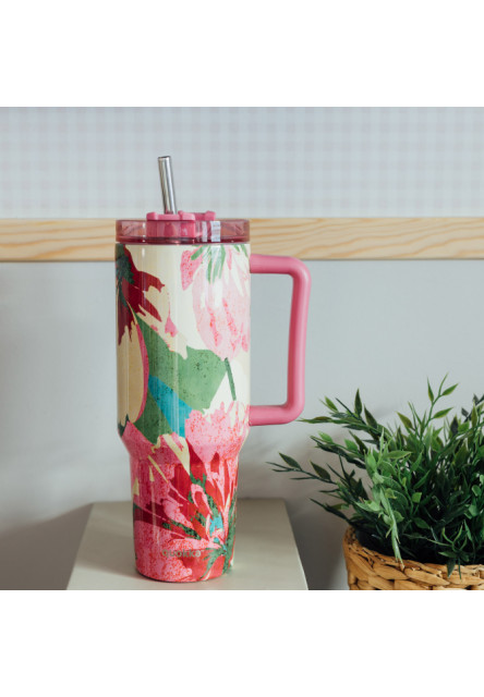 Nerezový termohrnček so slamkou Stream Pink Flambe 1200 ml