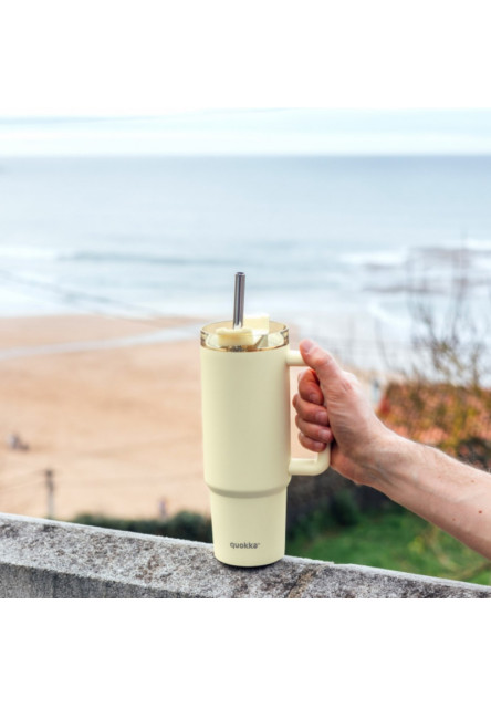 Nerezový termohrnček so slamkou Vibe Pastel Yellow 880 ml