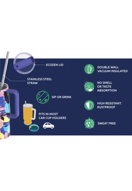 Nerezový termohrnček so slamkou Vibe Pastel Yellow 880 ml