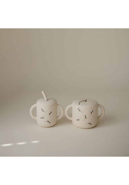 Silikónový pohárik so slamkou mushie - bees