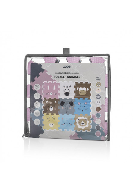 Penová podložka Puzzle 30x30 cm 9ks, Animals