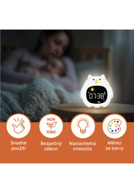Silikónový detský budík s nočným svetlom a hudbou, Owl