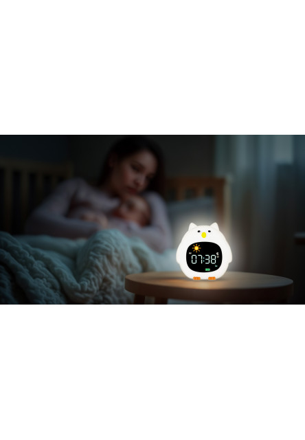 Silikónový detský budík s nočným svetlom a hudbou, Owl