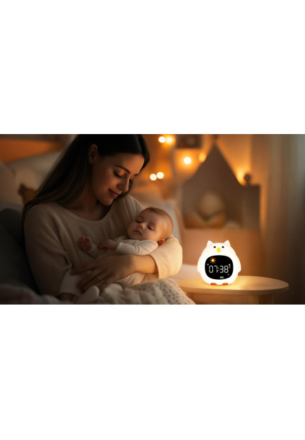 Silikónový detský budík s nočným svetlom a hudbou, Owl