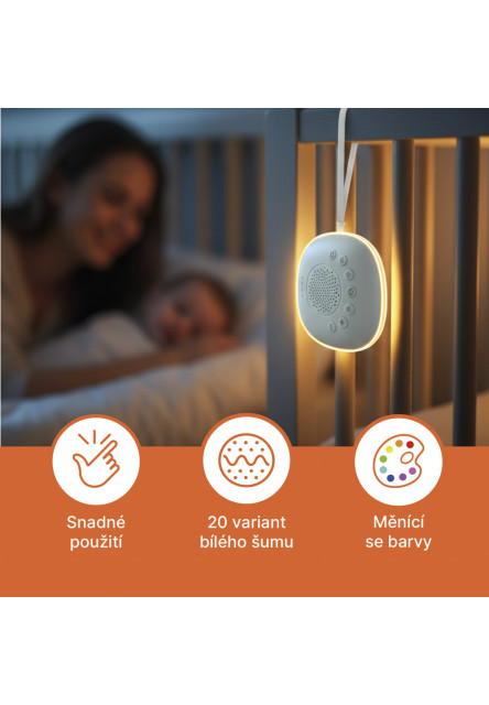 Prenosný usínací modul Premium s LED svetlom, bielym šumom a zvukmi, White