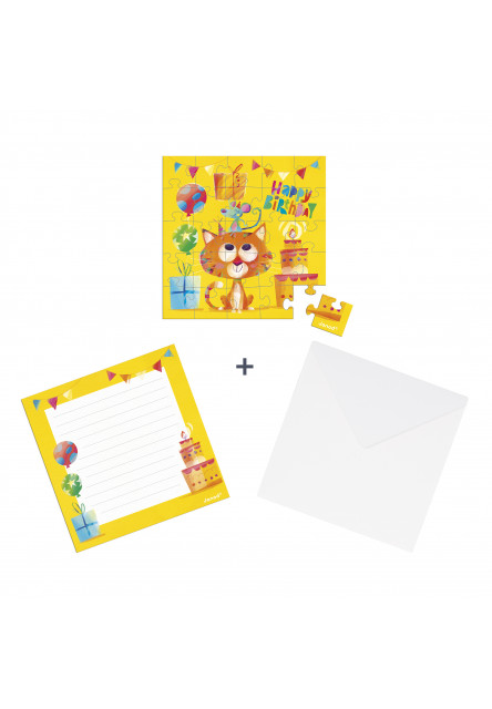 Blahoželanie k narodeninám s puzzle Mačka