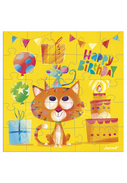 Blahoželanie k narodeninám s puzzle Mačka