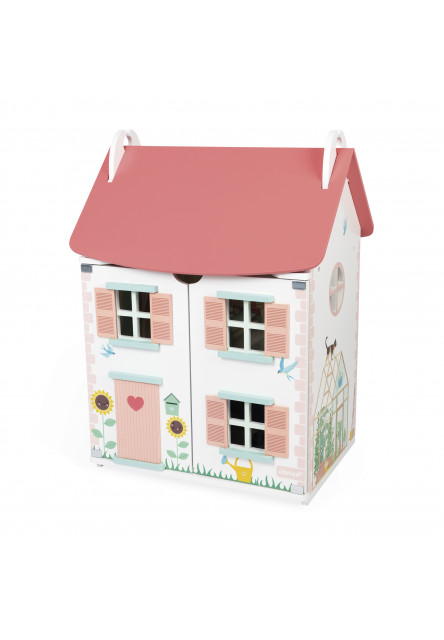 Drevený domček pre bábiky s rodinou a nábytkom
