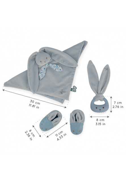 Lapinoo Darčeková sada pre bábätko s hrkálkou hryzátkom a capačkami modrá