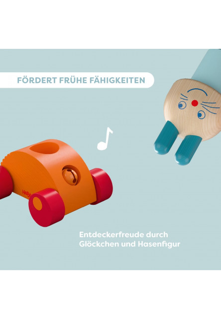 Drevená hračka 2v1 Drevené auto a kolíska Zajačik