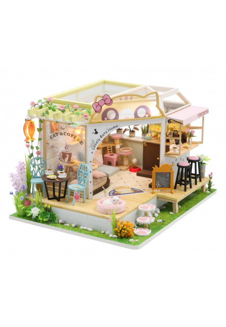 miniatúra domčeka Mačacia kaviareň so záhradkou
