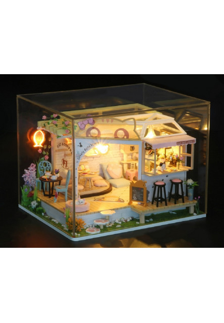 miniatúra domčeka Mačacia kaviareň so záhradkou