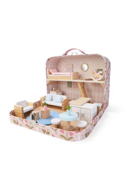 Domeček pro panenky v kufříku Obývací pokoj