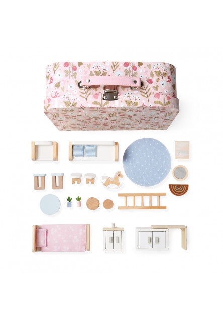 Domeček pro panenky v kufříku Obývací pokoj