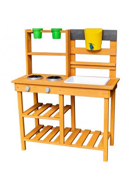 Drevená záhradná kuchynka s drezom