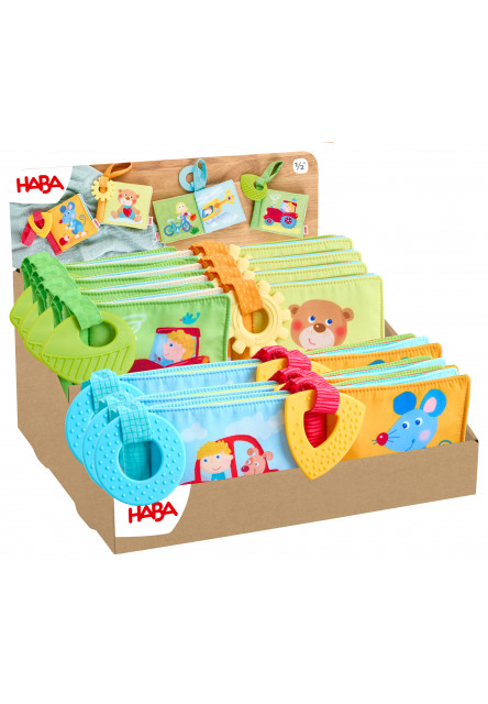 DISPLEJ 16 ks Textilná kniha pre najmenších 4 motívy po 4 ks