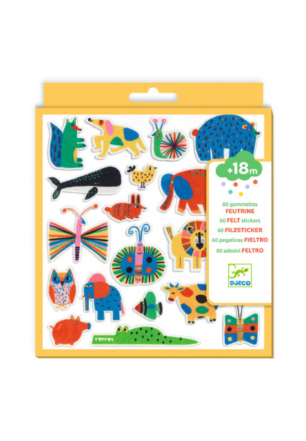 Plstené samolepky Zvieratká 60 ks