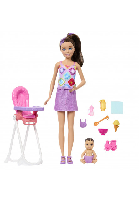 Barbie SKIPPER BABYSITTER pestúnka s jedálnou stoličkou