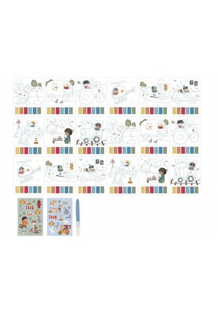 Omaľovánky s vodovkami a samolepkami Jim Doprava