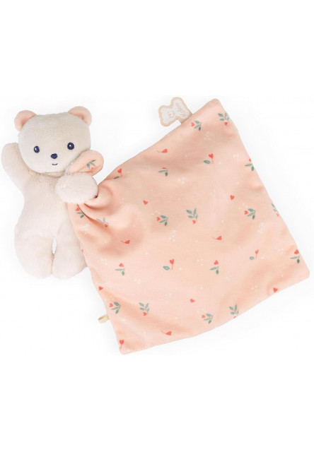 Carre Douceur Plyšová hračka s látkovým mojkáčikom Macko broskyňová