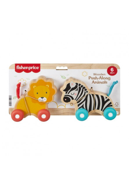 Fisher Price drevený postrkovací lev a zebra 