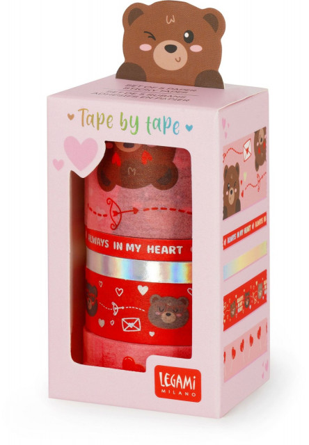 Set 5 lepiacich papierových pások Legami - Tape By Tape - Teddy Bear