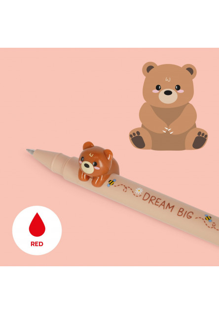 Gélové pero Legami Lovely Friends - Gel Pen With Animal Decoration - Teddy Bear - 0,5 mm - Red Ink