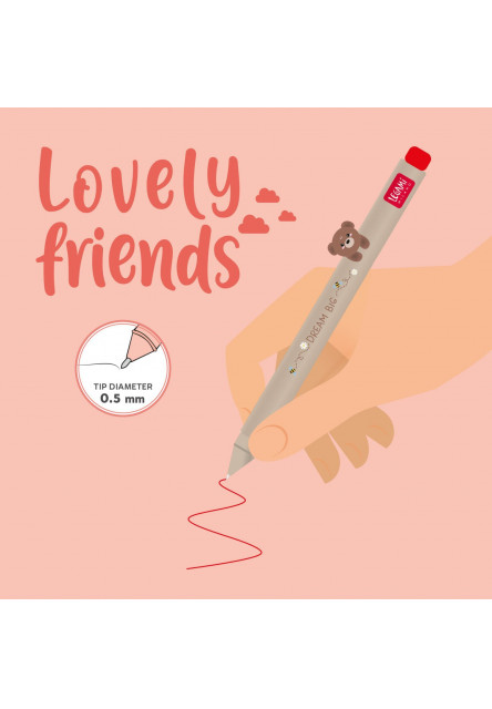 Gélové pero Legami Lovely Friends - Gel Pen With Animal Decoration - Teddy Bear - 0,5 mm - Red Ink