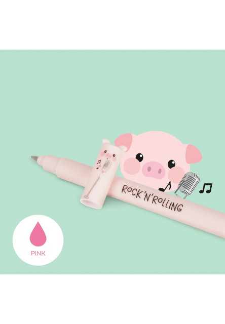 Set 4 gumovacích pier Legami Farm Sweet Farm - Set Of 4 Erasable Gel Pens - Cow + Piggy + Donkey + Rooster - 0,7 mm - Black/Pi