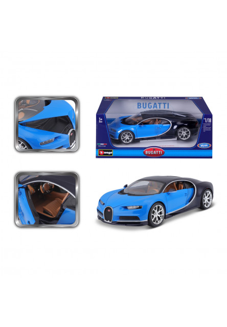 Bburago- Autá HOBBY,Bugatti Chiron, modrá, 1:18