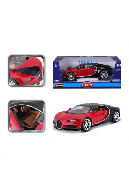 Bburago - Autá HOBBY, Bugatti Chiron, červeno-čierna, 1:18