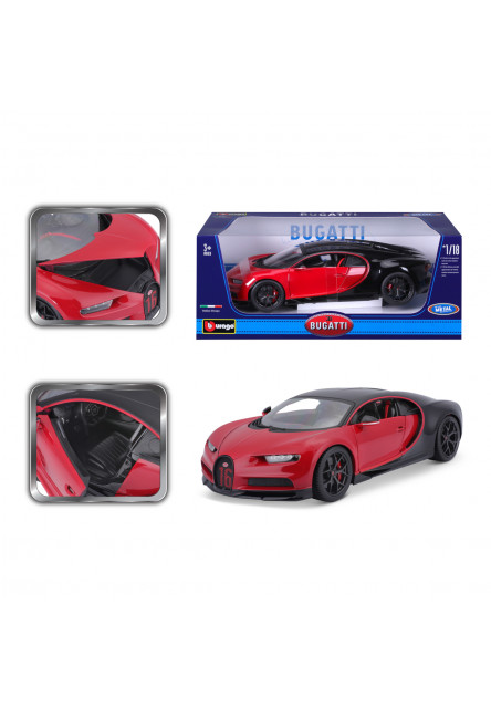 Bburago Plus - Autá HOBBY, Plus - Bugatti Chiron Sport, červeno-čierna, 1:18