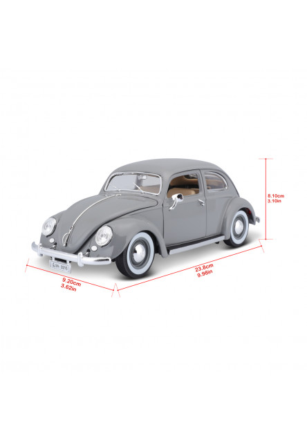 Bburago - Autá HOBBY- Volkswagen Käfer Beetle 1955, šedá, 1:18