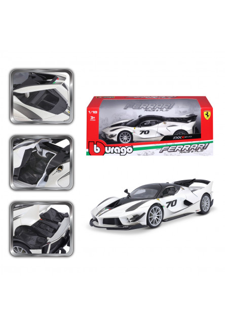 Bburago - RACE+PLAY, FERRARI TOP, FXX-K EVO, bielo-čierna, 1:18