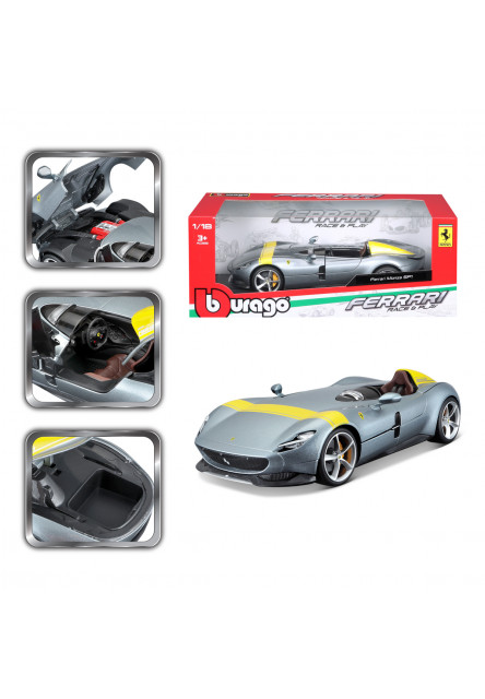 Bburago - RACE+PLAY, Ferrari Monza SP1, strieborná, 1:18