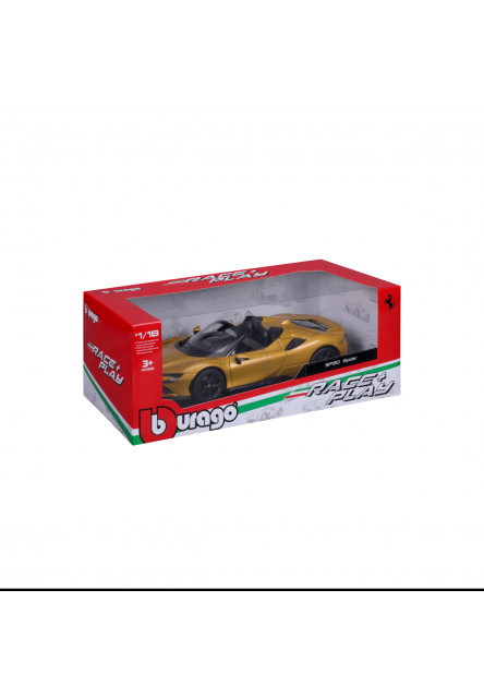 Bburago - RACE+PLAY, Ferrari SF90 Spider, zlatá, 1:18